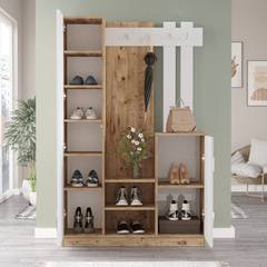 Conjunto de armario y perchero de estilo escandinavo Laskay en roble claro y madera blanca