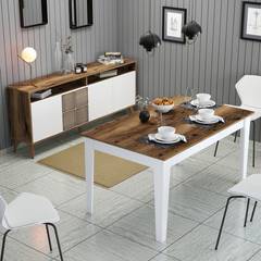 Set di tavoli da pranzo e buffet in bianco e legno Kaltes