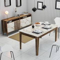 Set credenza e tavolo da pranzo in legno e marmo bianco Kaltes
