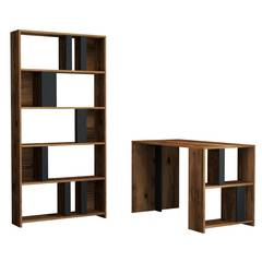 Conjunto de escritorio y librería Officium de madera natural y antracita