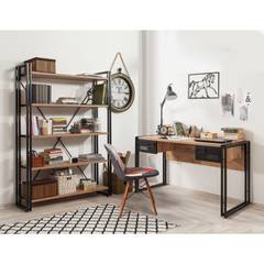Schreibtisch und Bücherregal im Industriestil Officimat Helles Holz