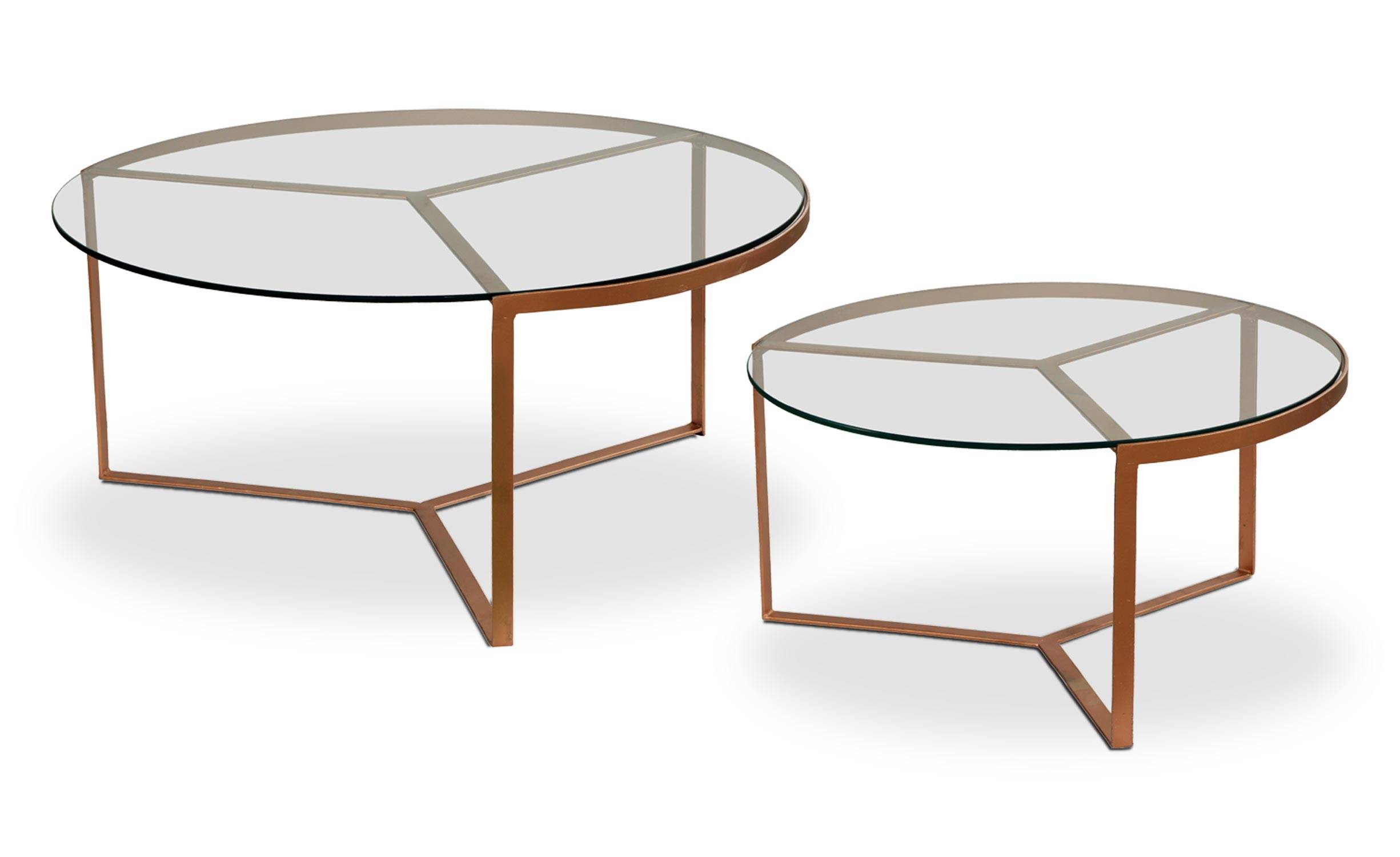 Set di 2 tavolini Totem in vetro e metallo ramato
