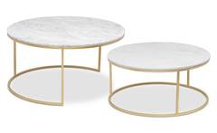 Set van 2 Artik XL salontafels van goudkleurig metaal en wit marmer