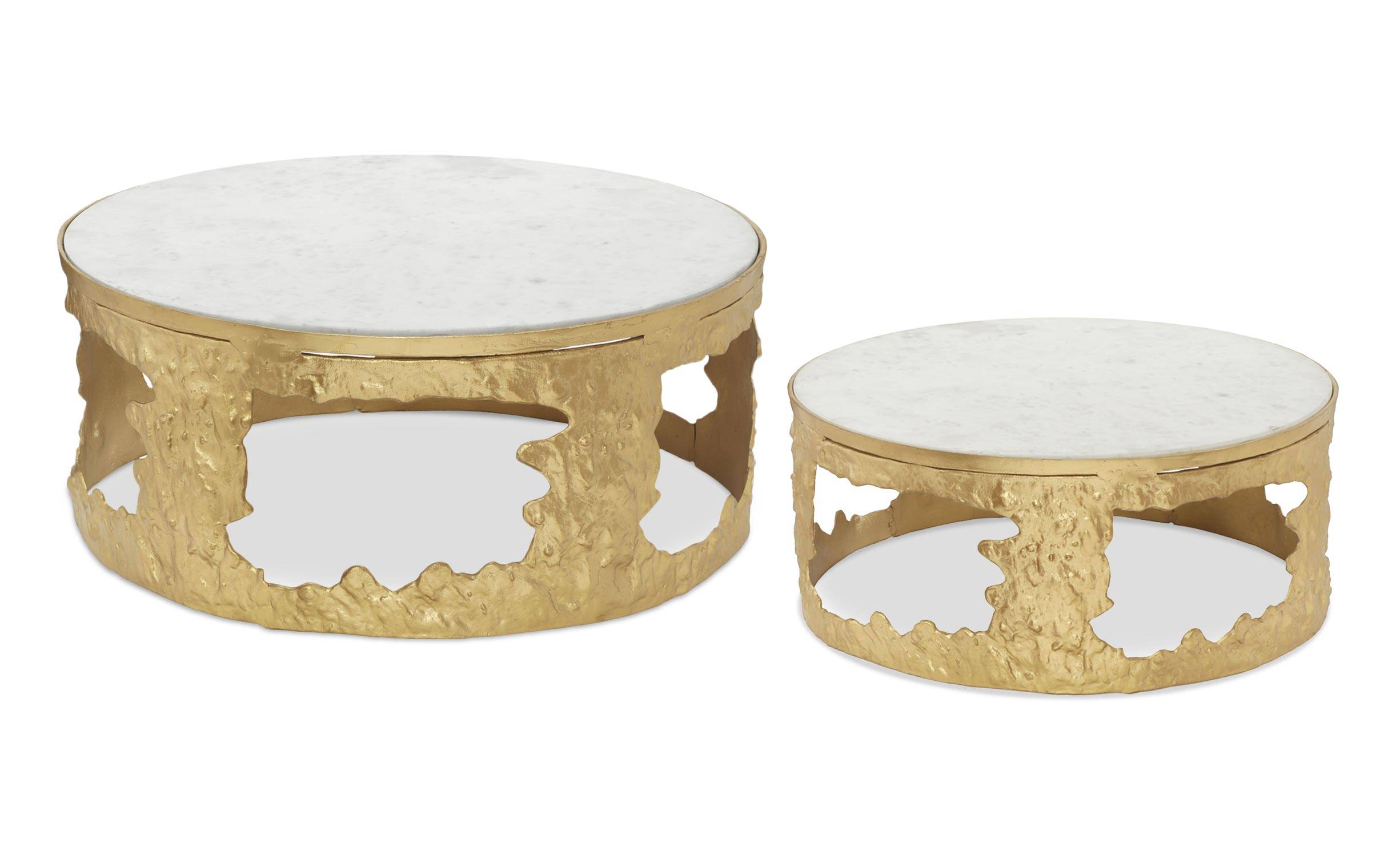 Set di 2 tavolini Melton in marmo e metallo dorato