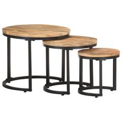 Set di 3 tavolini Mirvana in legno massiccio chiaro e metallo nero