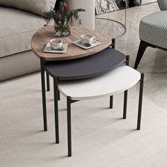 Lote de 3 mesas de centro trípode ovaladas Myrtle de metal negro y madera oscura, antracita y blanca