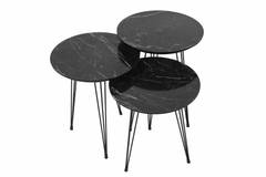Set di 3 tavolini Storm in metallo e legno, effetto marmo nero