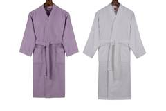 Badset 100% katoen van 2 badjassen en 4 handdoeken Marino Violet en Wit