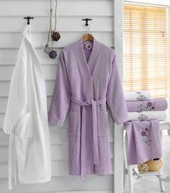 Set da bagno 100% cotone di 2 accappatoi e 4 asciugamani Marino Viola e Bianco