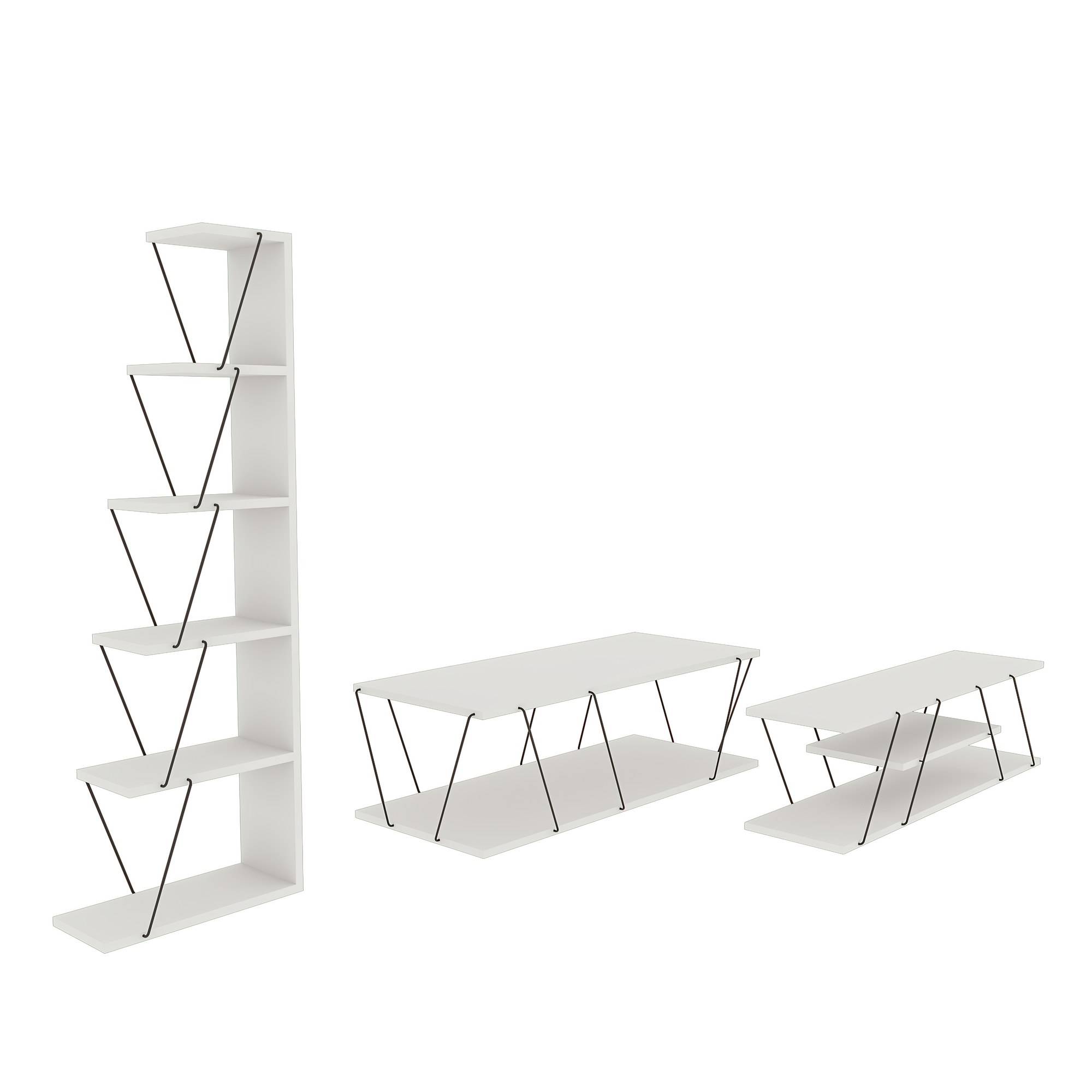 Tlosy Wohnzimmermöbel-Set Holz Weiß und Metall Schwarz