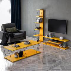 Wohnzimmermöbel-Set Tlosy Holz Gelb und Metall Schwarz