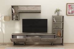 Ensemble de meuble TV avec étagère intégrer et étagère murale Sharpie Effet marbre Marron