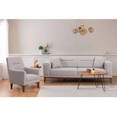 Conjunto de sofá y sillón de 3 plazas Agios Tejido blanco crema