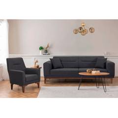 Conjunto de sofá y sillón de 3 plazas Agios Tela Antracita