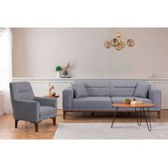 Conjunto de sofá y sillón de 3 plazas Agios Tejido gris
