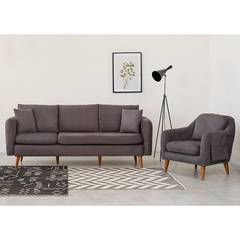 3-sitzige Sessel- und Sofakombination Meganisi Velours Dunkelgrau