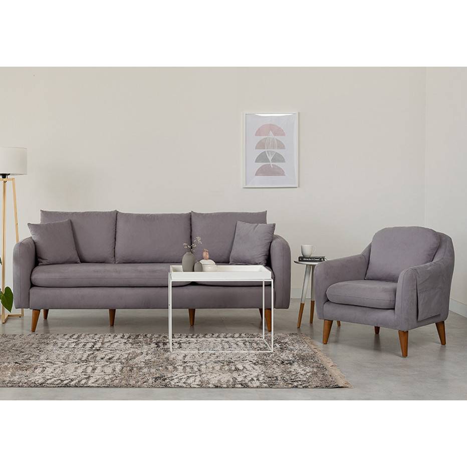 3-sitzige Sessel- und Sofakombination Meganisi Velours Grau