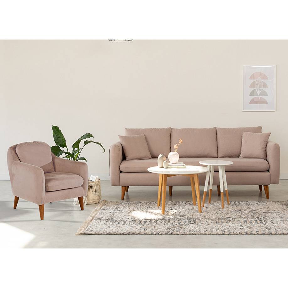 3-sitzige Sessel- und Sofakombination Meganisi Velours Taupe