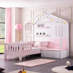 Set letto e divano per bambini Berla bianco e rosa