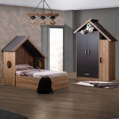 Rabel kinderkamer met 90x190cm bed en 2 meubels - Licht hout en Antraciet