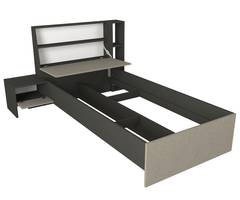 Ensemble Lit simple, table de chevet et étagère intégré Stora Beige et Anthracite