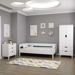 Camera da letto Rifki con letto 100x200cm e 2 mobili bianchi