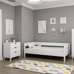 Chambre à coucher Rifki avec lit 100x200cm et 2 meubles Blanc