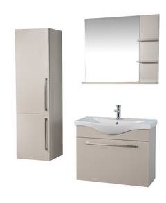 Ensemble meuble de salle de bain mural design avec vasque et miroir avec étagère Darina Beige