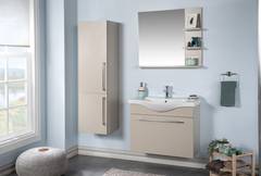 Set wandgemonteerde design badkamermeubels met wastafel en spiegel met planchet Darina Beige
