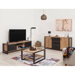 Niamh woonkamer meubelset Zwart metaal en licht hout