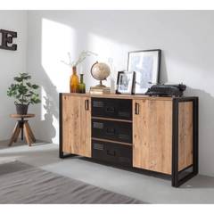Niamh woonkamer meubelset Zwart metaal en licht hout