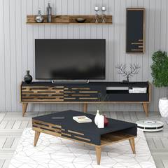Set di mobili da soggiorno in legno scuro e antracite Oviva