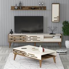 Oviva Wohnzimmermöbel-Set Dunkles Holz und Cremeweiß
