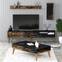 Set di mobili per il soggiorno Oviva in legno scuro e marmo nero