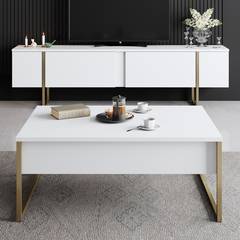 Set di mobili da soggiorno Sibylle in metallo dorato e legno bianco