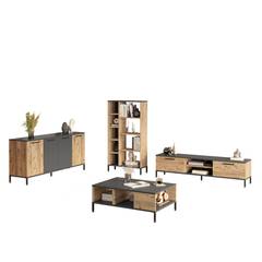 Conjunto de muebles de salón de estilo industrial Kelko Madera clara y antracita