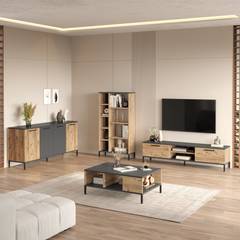 Conjunto de muebles de salón de estilo industrial Kelko Madera clara y antracita