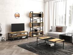 Modilis licht hout en zwart metalen woonkamer meubelset in industriële stijl