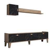 Blaz 3-deurs TV-meubel met legplanken - Eik en zwart marmer effect