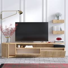 TV-meubel met 2 murrale planken Caley Licht eiken