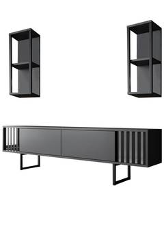 TV-meubel met 2 planken Manaslu Zwart Metaal en Antraciet Hout