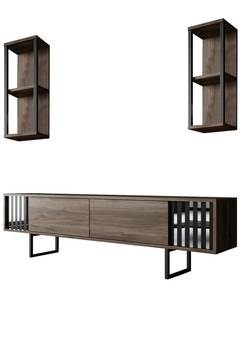 TV-meubel met 2 planken Manaslu Metaal Zwart en Donker Hout
