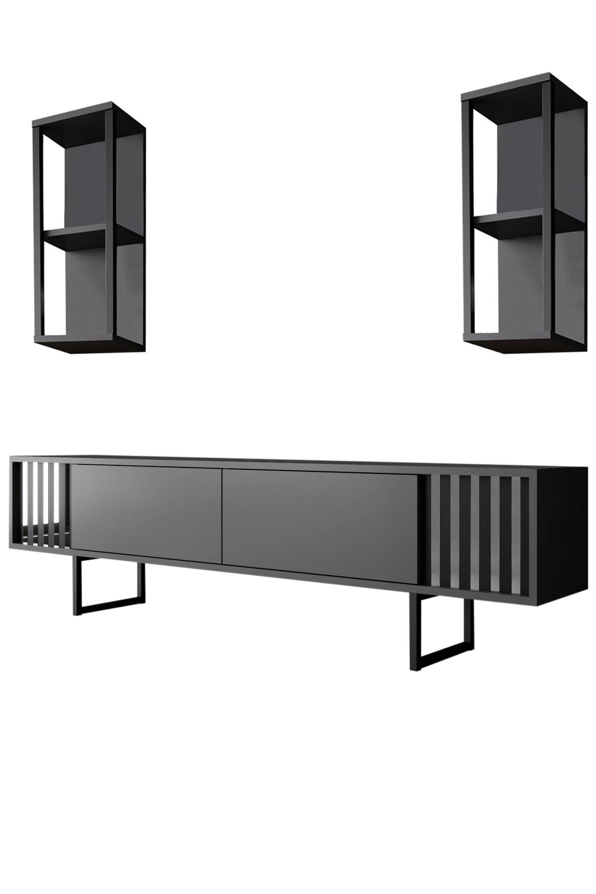 Meuble TV industriel 2 étagères en métal noir - Romain - Homifab
