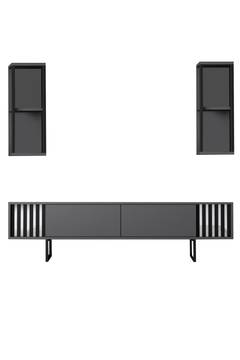 TV-meubel met 2 planken Manaslu Zwart Metaal en Antraciet Hout