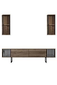 TV-meubel met 2 planken Manaslu Metaal Zwart en Donker Hout