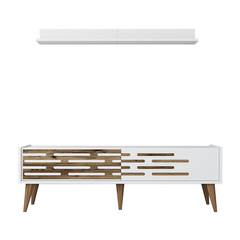 Oviva wit en donker houten TV-meubel en wandplank