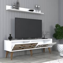 Set di porta TV e mensole a muro in legno bianco e scuro Oviva