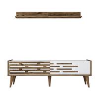 Oviva TV-Möbel mit Wandregal Dunkles Holz und Weiß