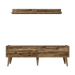 TV-meubel met wandplank Oviva Donker hout