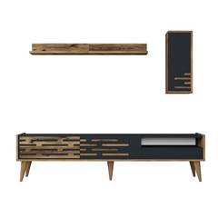 Oviva TV-Möbel mit 2 Wandregalen in dunklem Holz und Anthrazit
